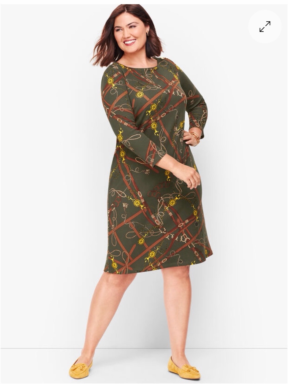 Women's TALBOTS Hunter Green Midi Dress Equestrian Chain Horse Old Money Size XL
